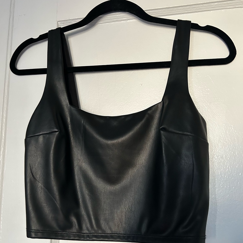 Express Faux Leather Square Neck Cropped Tank